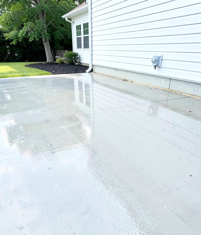 Driveway after pressure washing, clean and bright